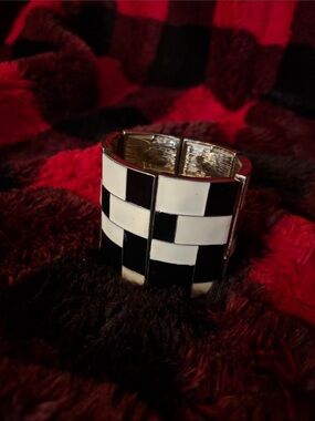 Black & White Checkerboard Wide Stretch Bracelet